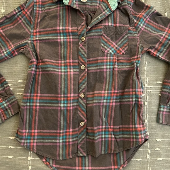 Cat & Jack girls gray pink blue Plaid Shirt - 7/8 - Picture 3 of 5